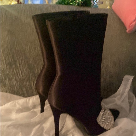 Dolls Kill Azalea Wang Blitz Black Satin Rhinestone Bow Heeled Boots NIB